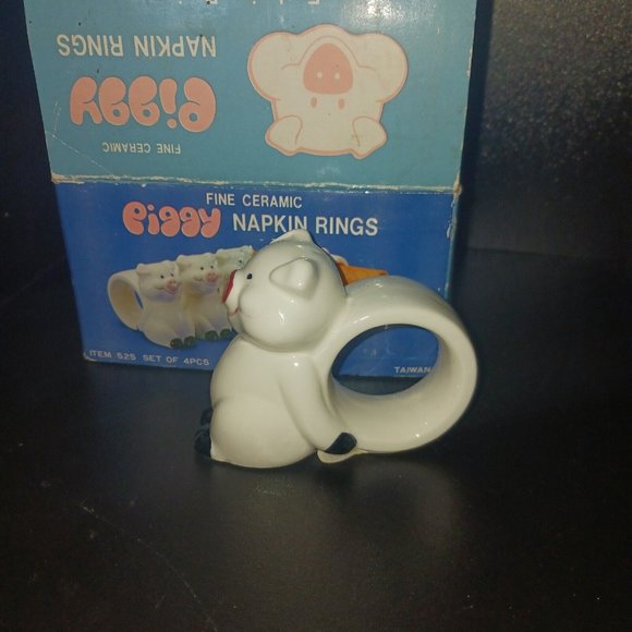 Vintage Piggy Napkin Rings 1984 Ron Gordon Fine Ceramic with Box - Picture 2 of 4